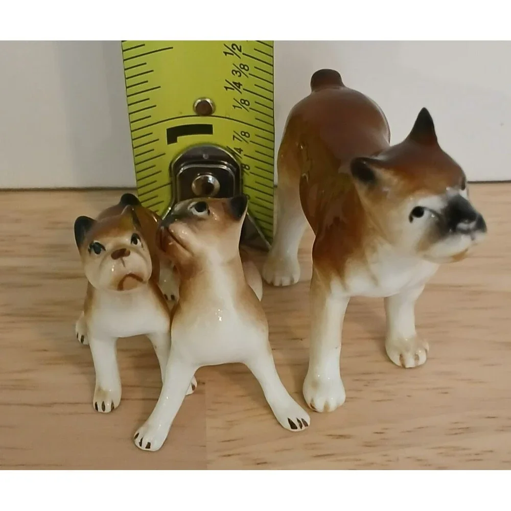 Vintage Set of 3 Porcelain Miniature Boxer Dog Cute Figurines
